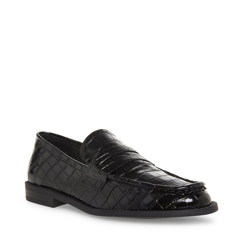 Black Steve Madden Goodman Crocodile Women's Loafers | PH 0329GFB